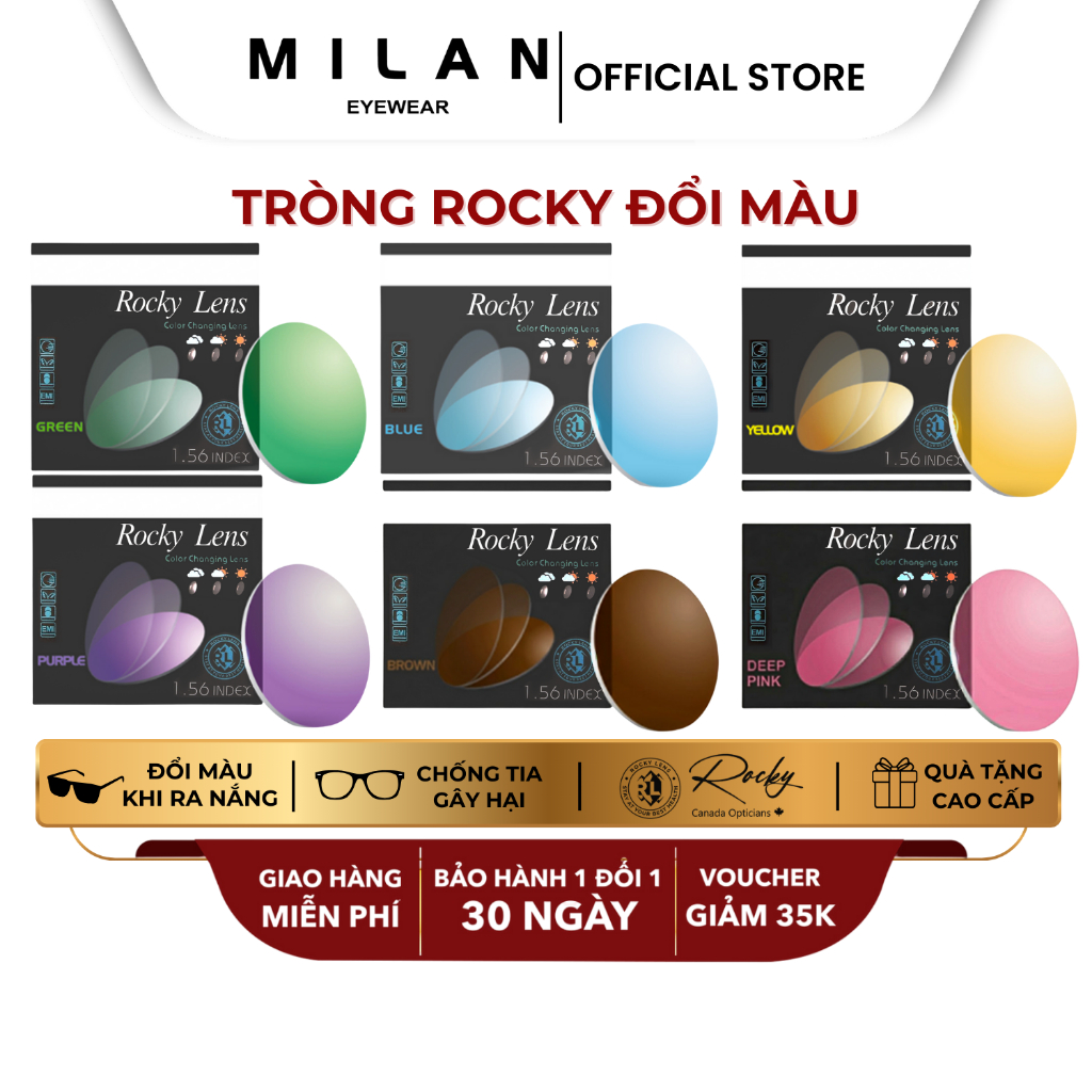 Tròng Kính Cận Đổi Màu MILAN EYEWEAR ROCKY Đổi Màu Khi Ra Nắng Chống ...