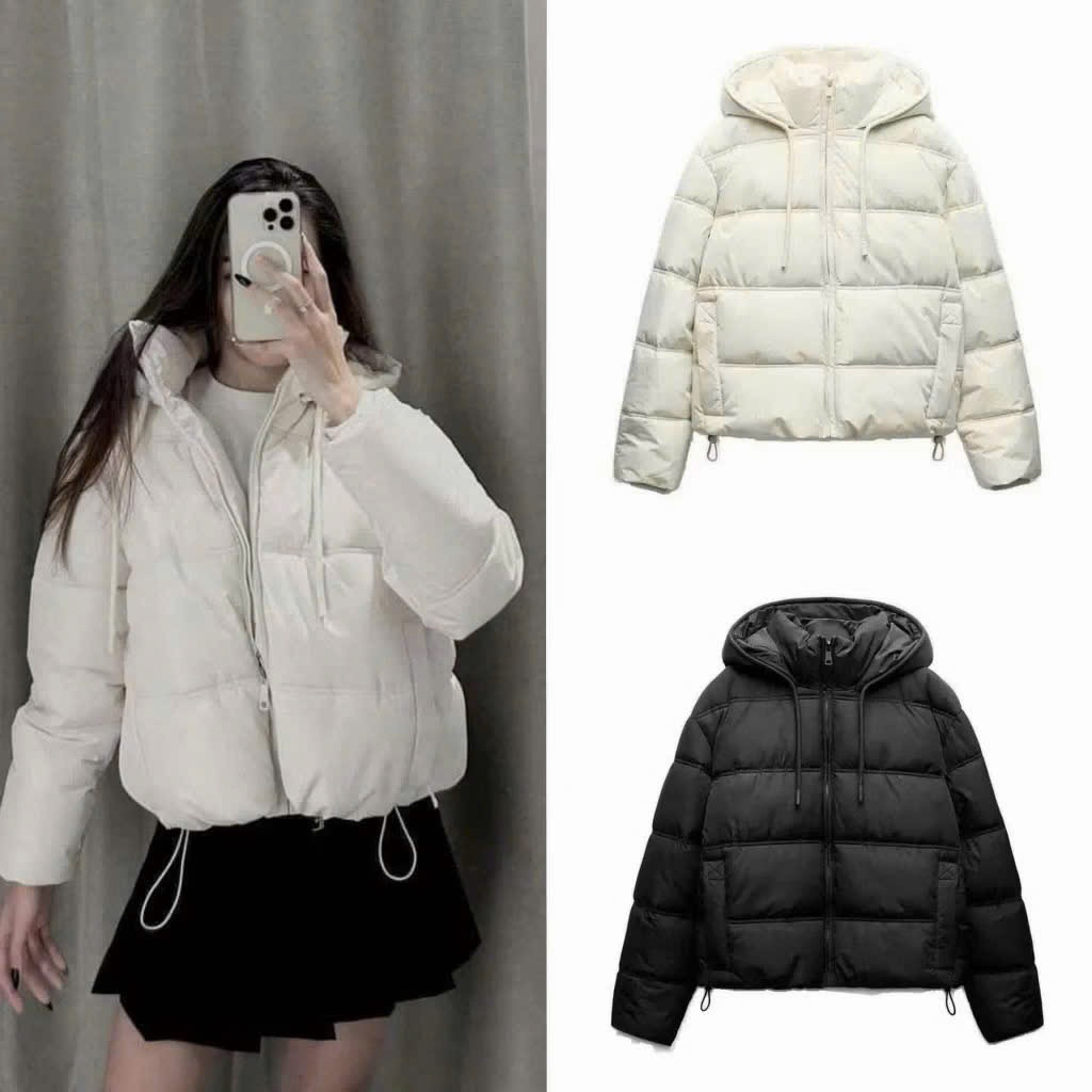 (Hàng sẵn) Áo phao béo nữ chần bông siêu nhẹ cao cấp có mũ, dây rút có lớp dù kháng nước mẫu mới nhất 2026