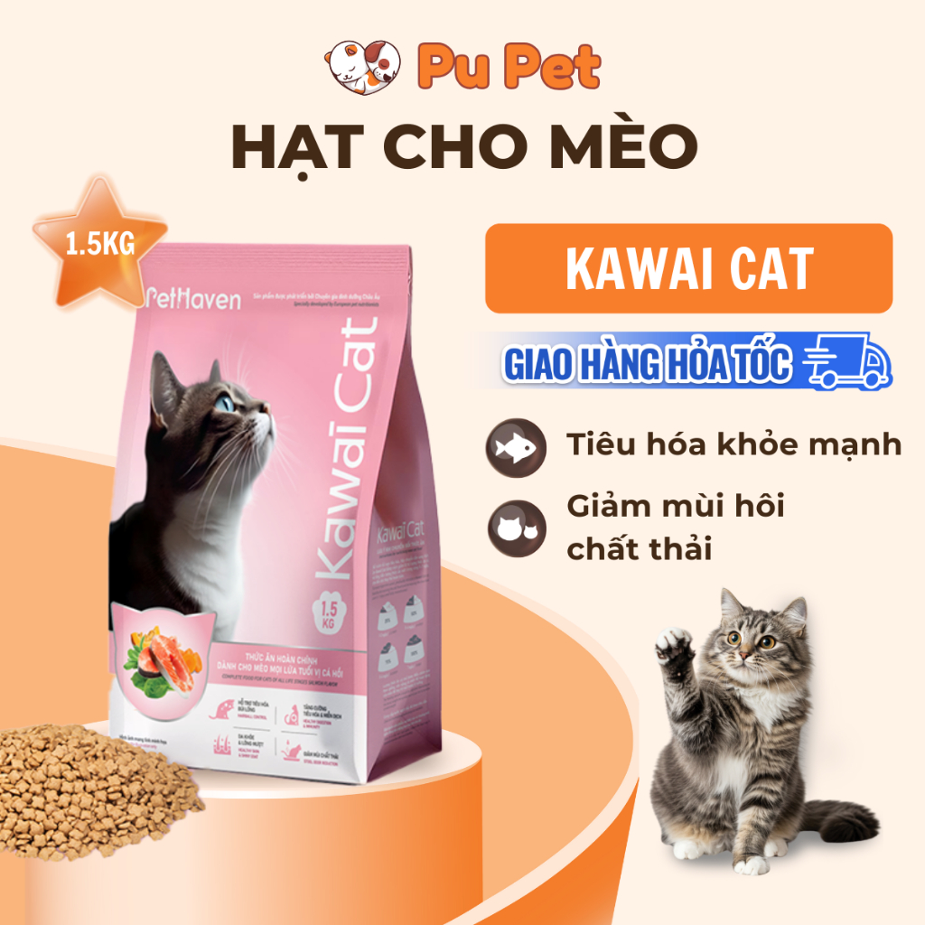Hạt cho mèo Kawaii Cat 1.5kg hỗ trợ tiêu hóa khỏe mạnh, giảm mùi hôi chất thải