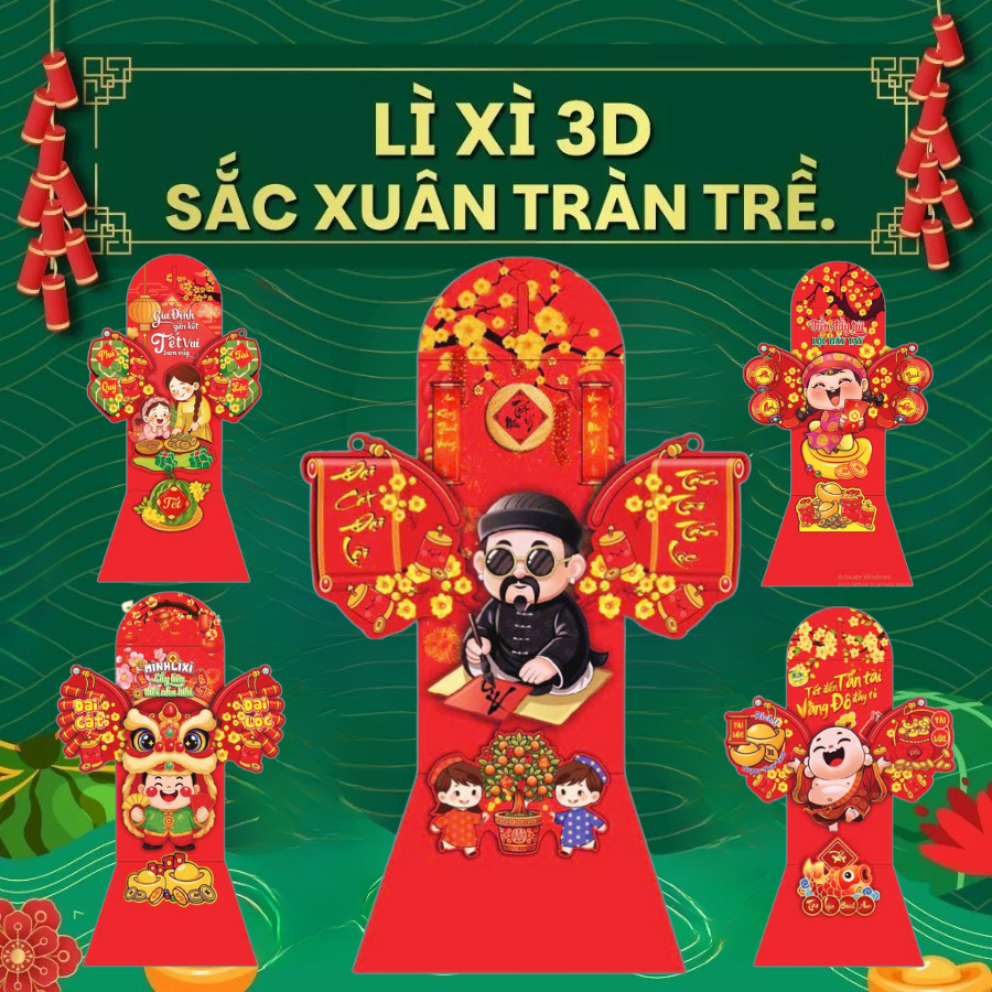 Phong Bao Lì Xì hoạ tiết nổi 3D Năm 2026 Bính Ngọ Độc Đáo - Tinyworld