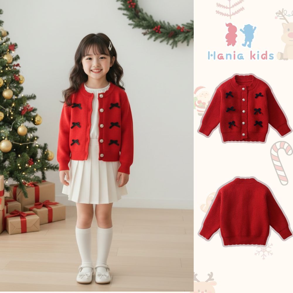 BST Váy Đỏ Tết Cho Bé Gái Hania Kids, Váy Noel Tone Đỏ Xinh Xắn Đáng Yêu Chất Liệu Ấm Áp Mùa Đông