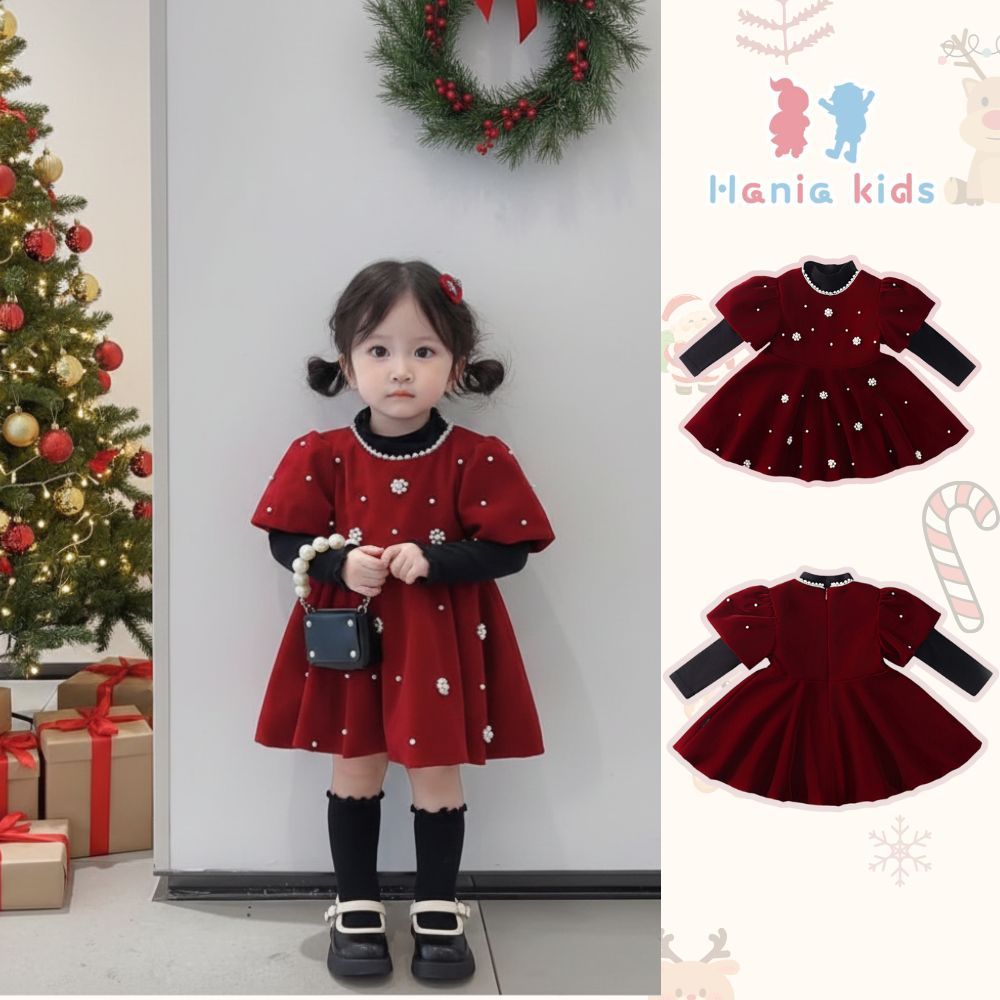 BST Váy Đỏ Tết Cho Bé Gái Hania Kids, Váy Noel Tone Đỏ Xinh Xắn Đáng Yêu Chất Liệu Ấm Áp Mùa Đông