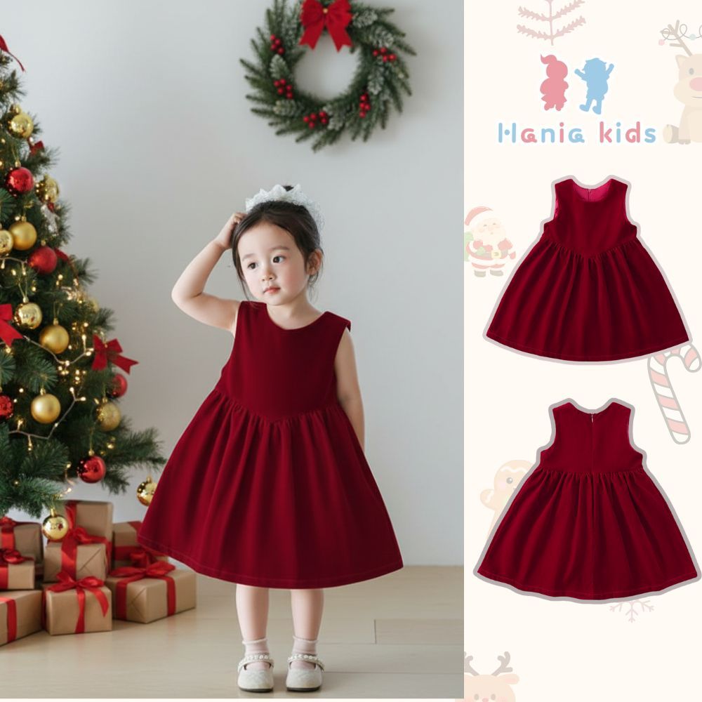 BST Váy Đỏ Tết Cho Bé Gái Hania Kids, Váy Noel Tone Đỏ Xinh Xắn Đáng Yêu Chất Liệu Ấm Áp Mùa Đông