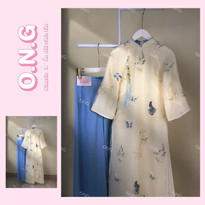 Áo dài Dạ Yên dáng suông cổ tt, 2 lớp 4 tà( XS-8XL)