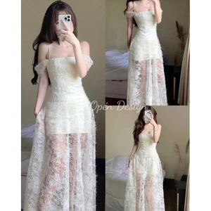 VÁY/ĐẦM DỰ TIỆC REN DÁNG DÀI TRỄ VAI TIỂU THƯ(CÓ BIGSIZE)
