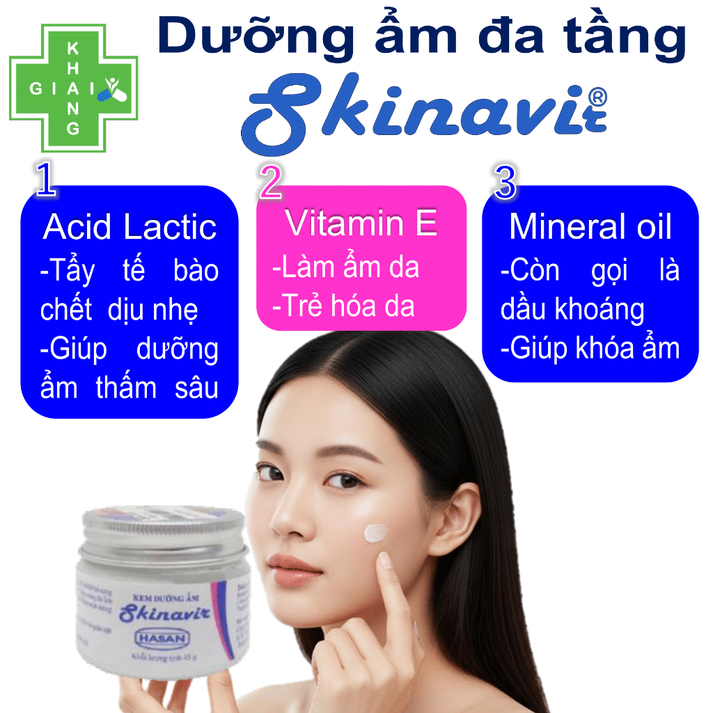 Kem dưỡng ẩm Skinavir giúp cân bằng độ ẩm cho da, ngăn ngừa và làm chậm quá trình lão hóa da (Lọ 45g)