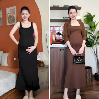 Váy Body Bầu Dáng Dài Đuôi Cá Belles Thun Tăm Hàn Loại 1 Co Giãn 4 Chiều Thoải Mái Mềm Mát VB01
