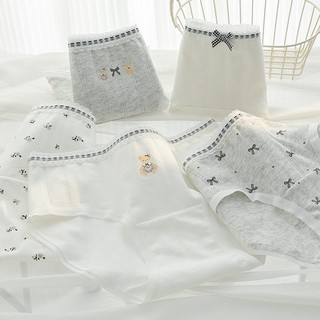 Quần Lót Cotton Nữ Tông Trắng Xám Gấu Nơ Xinh, Quần Chip Mềm Thoáng Chống Hằn Cộm King Shop L-1129