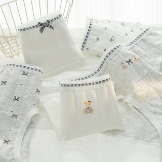 Quần Lót Cotton Nữ Tông Trắng Xám Gấu Nơ Xinh, Quần Chip Mềm Thoáng Chống Hằn Cộm King Shop L-1129