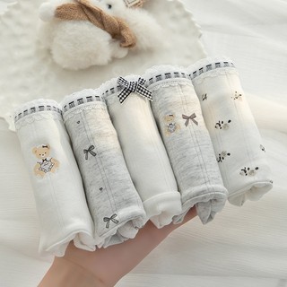 Quần Lót Cotton Nữ Tông Trắng Xám Gấu Nơ Xinh, Quần Chip Mềm Thoáng Chống Hằn Cộm King Shop L-1129