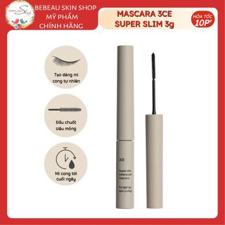 Mascara Chống Nước 3CE Super Slim Waterproof Siêu Mỏng Cực Cong Tơi Mi - Bebeau