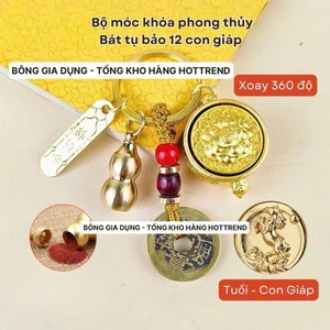 Móc khóa Phong thủy Bát Tụ Bảo 12 Con Giáp , Nắp Xoay 360 , Bằng Hợp Kim, Size Lớn