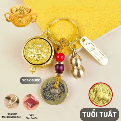 [ Tặng Kèm Móc Khóa Đồng và Chu Sa ] Móc khóa Phong thủy Bát Tụ Bảo 12 Con Giáp , Nắp Xoay 360 , Bằng Hợp Kim, Size Lớn