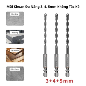 Mũi Khoan Bắt Vít Không Tắc Kê Kích Thước 3mm, 4mm, 5mm Dài 100mm, Mũi Khoan Đa Năng