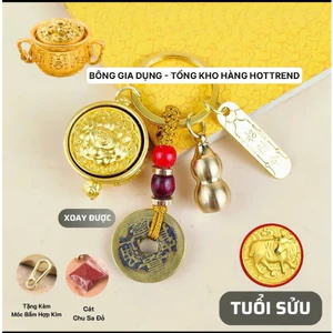 Bộ móc khóa Bát tụ bảo phong thủy 12 con giáp tài lộc gồm 5 món làm bằng hợp kim kẽm và đồng thau