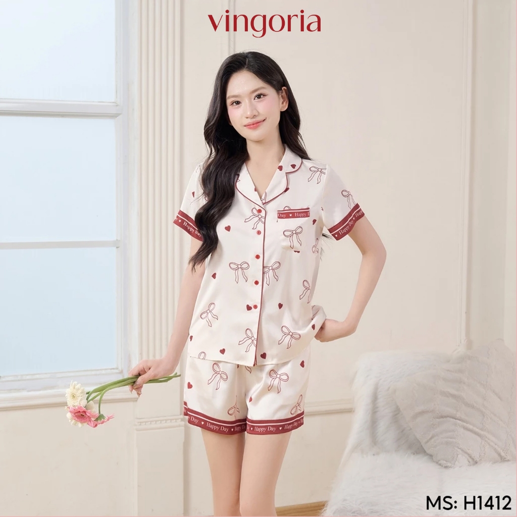 Bộ đồ ngủ nữ Pijama lụa VINGO/VINGORIA tay cộc xuân hè H1412 | BigBuy360 - bigbuy360.vn