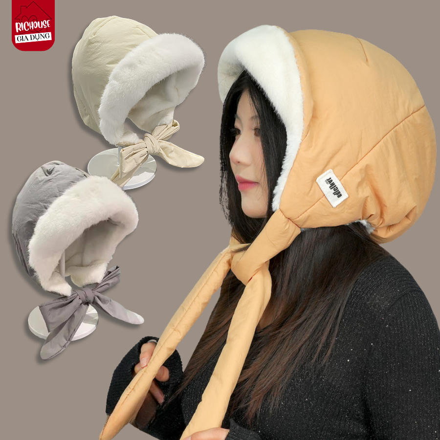 Mũ Trùm Đầu Lót Lông Dáng Bomber, Mũ Giữ Ấm Tai Mùa Đông Chống Gió Lạnh Thời Trang Hàn Quốc