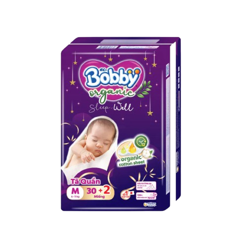 Tã / Bỉm quần Bobby Organic Ngày&Đêm chăm sóc dịu nhẹ khô thoáng M/L/XL/XXL/XXXL cho bé 6kg-35kg