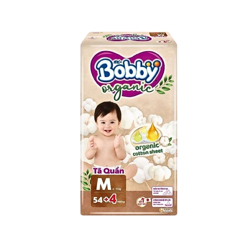 Tã / Bỉm quần Bobby Organic Ngày&Đêm chăm sóc dịu nhẹ khô thoáng M/L/XL/XXL/XXXL cho bé 6kg-35kg
