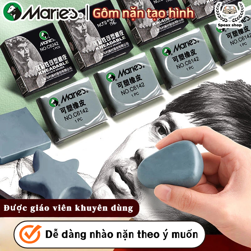 [Da Đen] Gôm Đất Sét Marie's Mềm Dẻo, Không Dính Tay, Dễ Nặn Tạo Hình Dùng Cho Vẽ Chì & Sketch