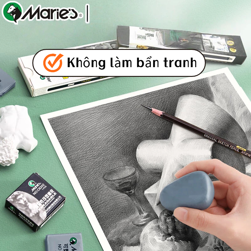 [Da Đen] Gôm Đất Sét Marie's Mềm Dẻo, Không Dính Tay, Dễ Nặn Tạo Hình Dùng Cho Vẽ Chì & Sketch