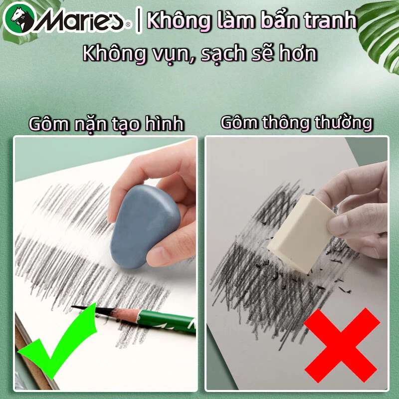 [Da Đen] Gôm Đất Sét Marie's Mềm Dẻo, Không Dính Tay, Dễ Nặn Tạo Hình Dùng Cho Vẽ Chì & Sketch
