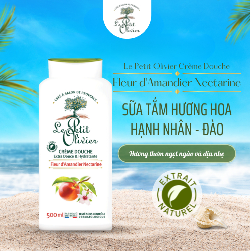 [500ml] Sữa Tắm Nước Hoa Pháp Le Petit Olivier Hoa Hạnh Nhân & Đào Làm Dịu Da, Dưỡng Ẩm Sâu Thơm Lâu