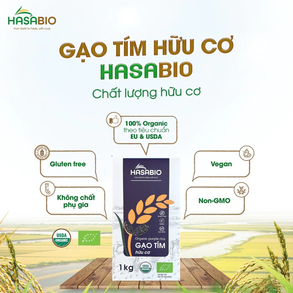 Gạo hữu cơ HaSaBio Organic Rice 1kg Gạo ST25 Gạo Japonica Gạo Tím