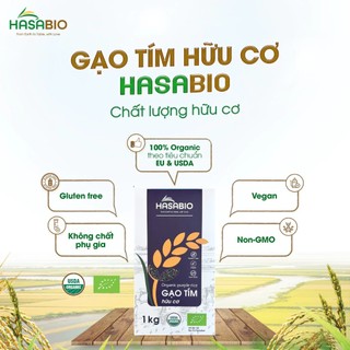 Gạo tím hữu cơ Hasa Bio loại dẻo 1kg ăn kiêng, ăn thực dưỡng