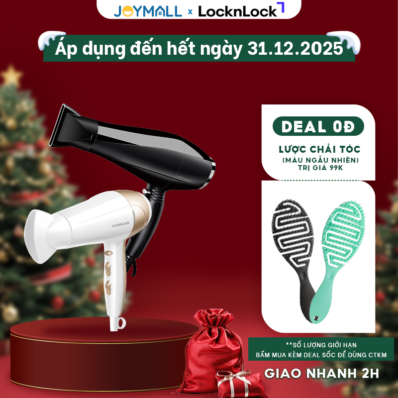 Máy sấy tóc LocknLock ENA146BLK ENA136WHT -Hàng chính hãng, sấy nóng mát, đầu dẹp tạo kiểu - JoyMall