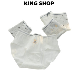 Quần Lót Cotton Nữ Tông Trắng Xám Gấu Nơ Xinh, Quần Chip Mềm Thoáng Chống Hằn Cộm King Shop L-1129