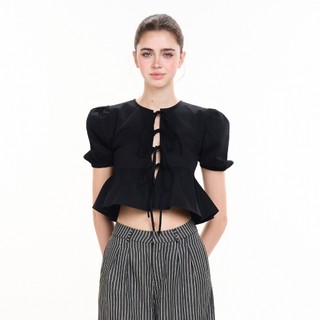 CARA Áo croptop tay phồng nữ Orion dáng peplum màu sọc năng động