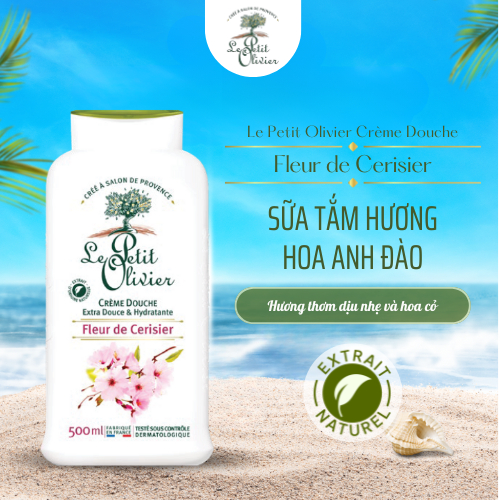 [500ml] Sữa Tắm Dưỡng Ẩm Le Petit Olivier Nước Hoa Pháp Hương Hoa Anh Đào Thơm Lâu, Dịu Da, Sáng Da