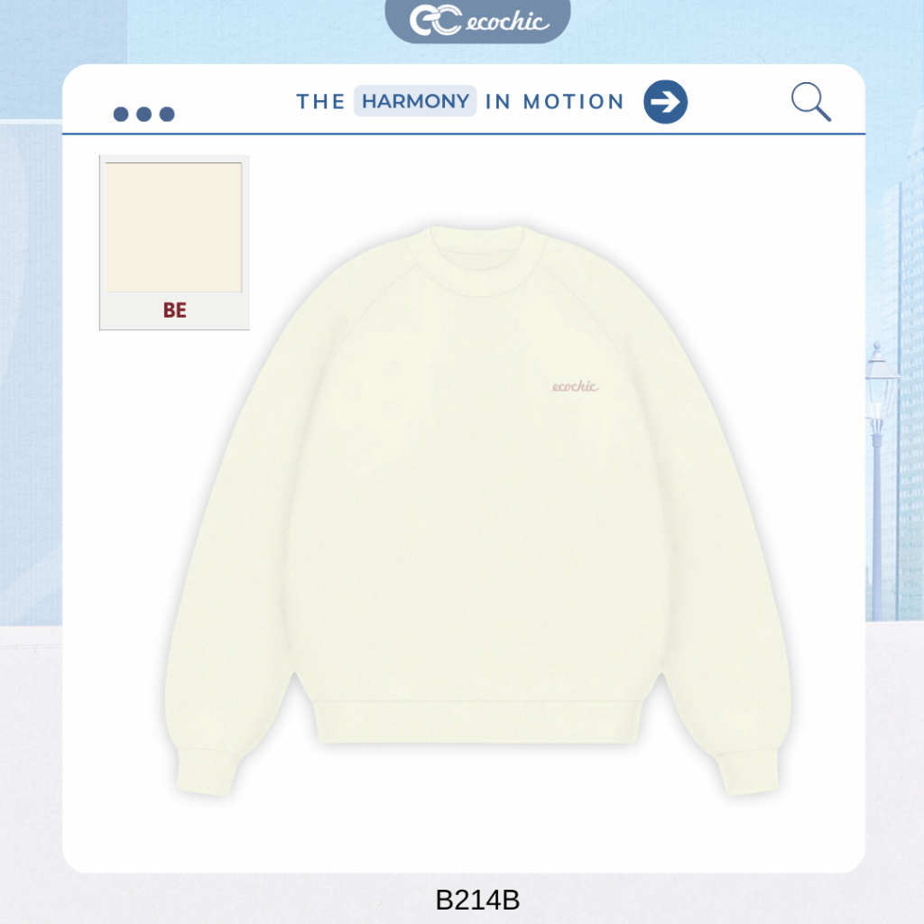 Áo Sweater Nỉ Nhung ECOCHIC Cổ Tròn Form Rộng Logo Thêu Chất Liệu Mềm Mịn Cao Cấp B214