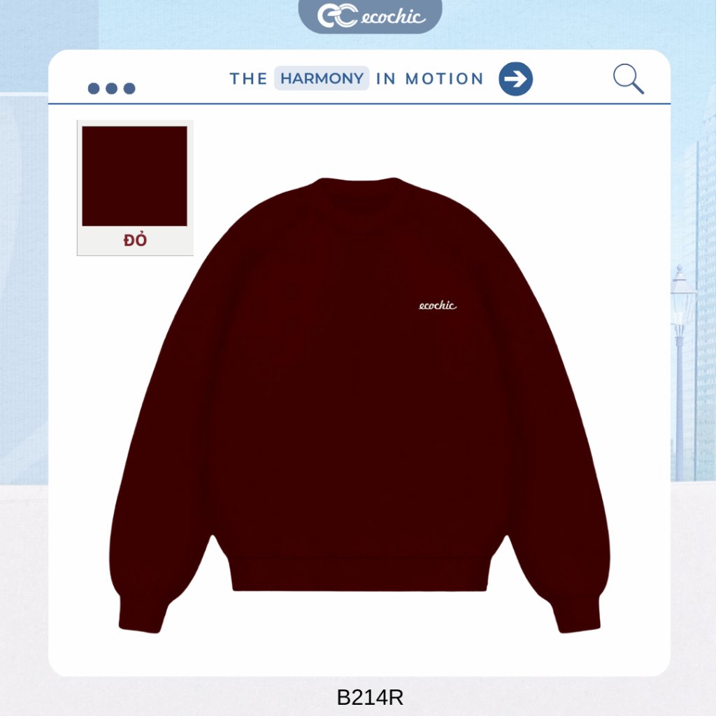 Áo Sweater Nỉ Nhung ECOCHIC Cổ Tròn Form Rộng Logo Thêu Chất Liệu Mềm Mịn Cao Cấp B214