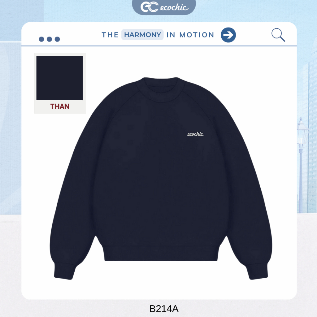 Áo Sweater Nỉ Nhung ECOCHIC Cổ Tròn Form Rộng Logo Thêu Chất Liệu Mềm Mịn Cao Cấp B214