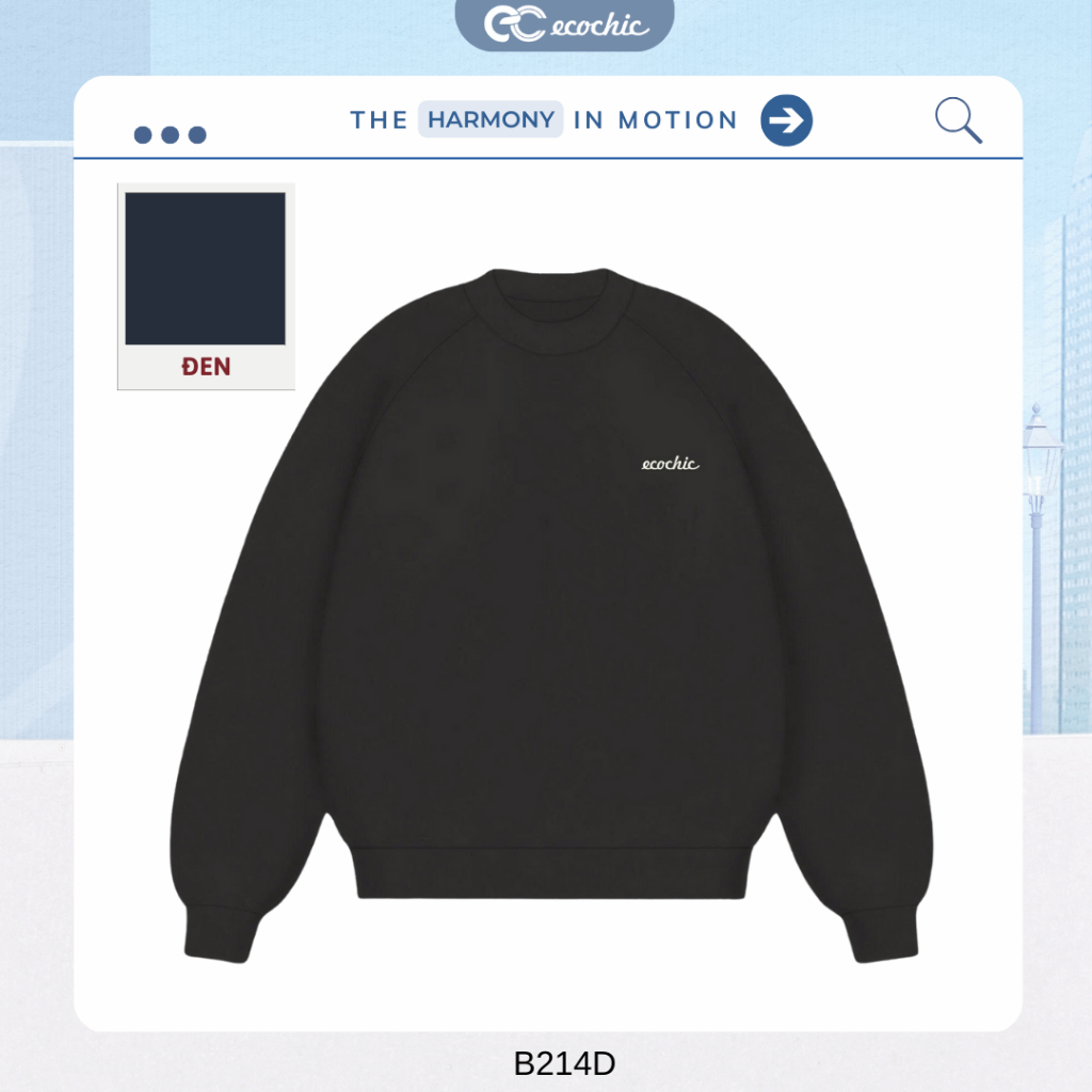 Áo Sweater Nỉ Nhung ECOCHIC Cổ Tròn Form Rộng Logo Thêu Chất Liệu Mềm Mịn Cao Cấp B214