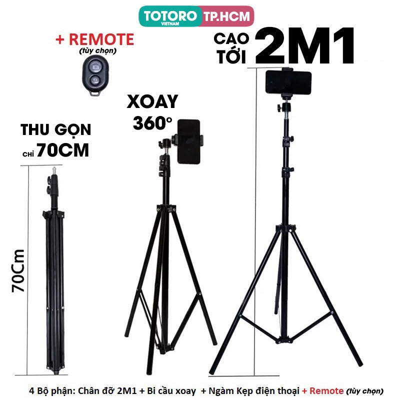 Chân đế đỡ điện thoại Quay Video Livestream Tripod 3 chân TLS 2M1 – Gậy chụp ảnh Quay Phim – Giá đỡ hợp kim Xoay 360 độ
