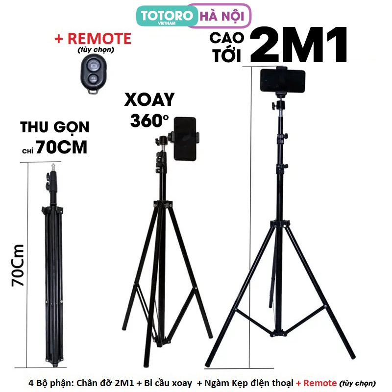 Chân đế đỡ điện thoại Livestream Tripod 3 chân TLS 2M1 – Gậy chụp ảnh – Giá đỡ Quay Phim Video hợp kim Xoay 360 độ