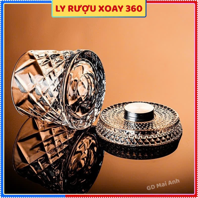 Ly Rượu Xoay 360, Cốc Thủy Tinh Uống Rượu Vang Kèm Đế Xoay Cao Cấp, Dung Tích 260ml