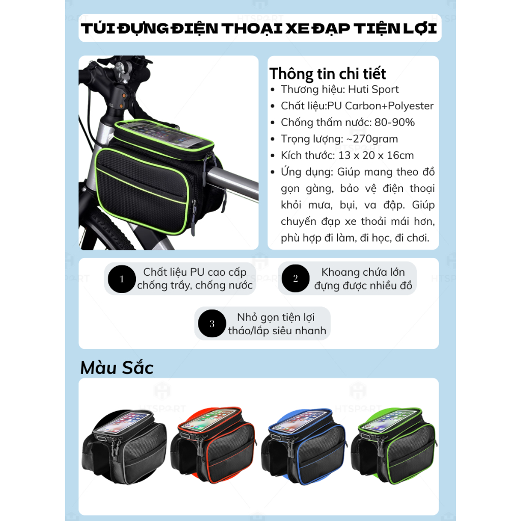 Túi Đựng Điện Thoại Xe Đạp Chống Nước, Thiết Kế Gọn Gàng, Dễ Sử Dụng, Túi Đựng Nhiều Màu Tiện Lợi Cho Mọi Chuyến Đi