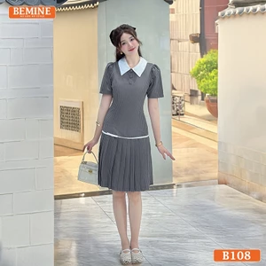 Đầm thiết kế BEMINE cổ đức đính cúc tùng váy xếp ly phù hợp đi chơi-B108