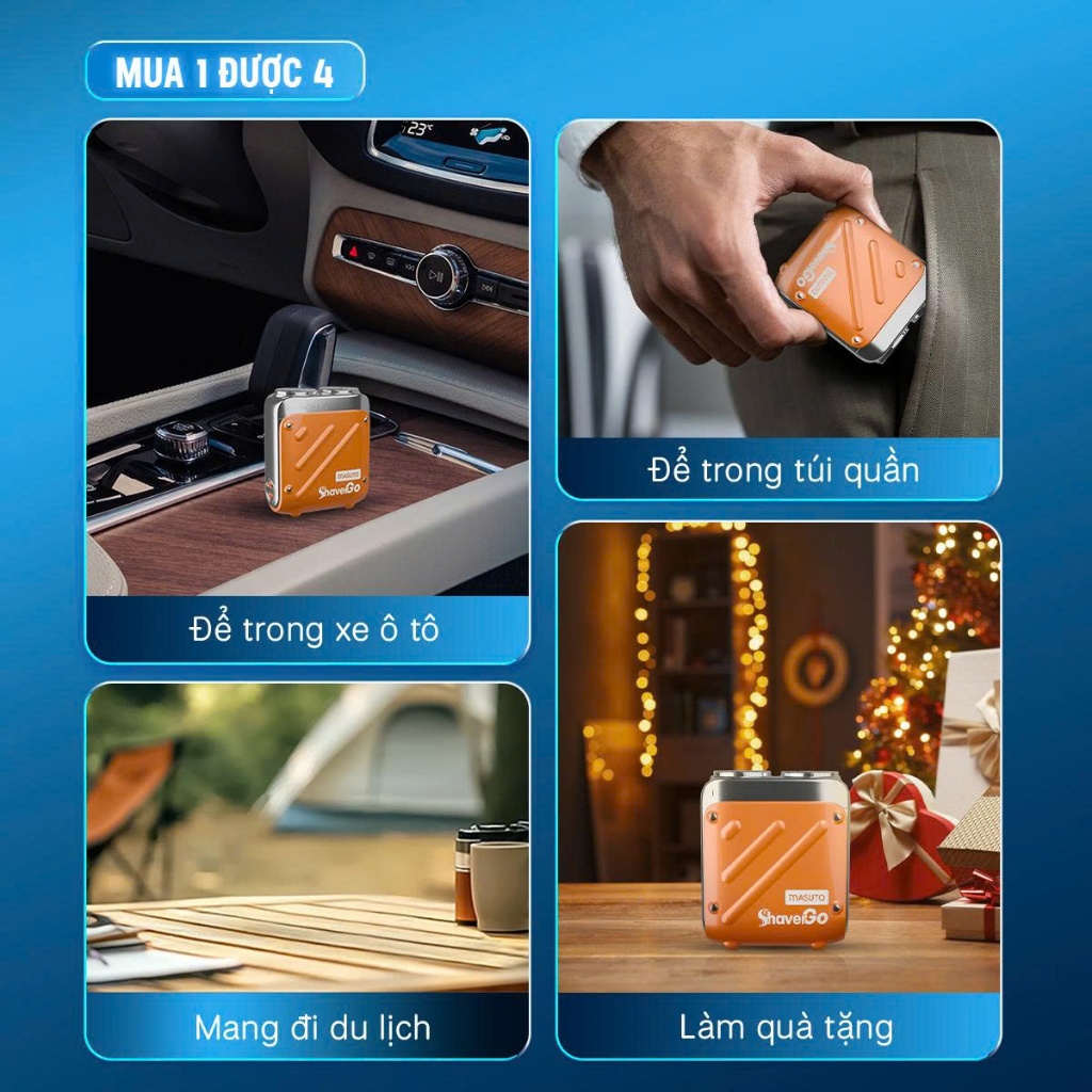 Máy cạo râu Masuto ShaverGo lưỡi dao kép mỏng Chống nước IPX7 cạo khô hay ướt đều thoải mái