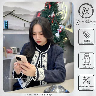 Áo dạ tweed xanh than phối ren - Xuananhthomay