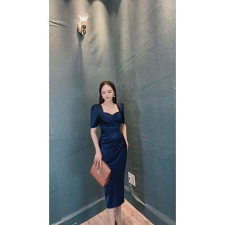 Đầm váy body dự tiệc phi lụa tay ngắn xếp ly ngực tn mm 2025a