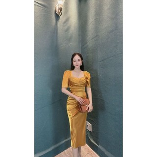 Đầm váy body dự tiệc phi lụa tay ngắn xếp ly ngực tn mm 2025a