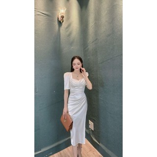 Đầm váy body dự tiệc phi lụa tay ngắn xếp ly ngực tn mm 2025a