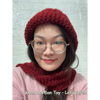 KHĂN LIỀN MŨ LEN VĨNH THỊNH ĐAN TAY - Ấm cổ vai gáy - Quà tặng handmade ý nghĩa