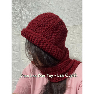 KHĂN LIỀN MŨ LEN VĨNH THỊNH ĐAN TAY - Ấm cổ vai gáy - Quà tặng handmade ý nghĩa