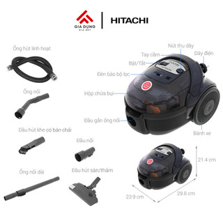 Máy Hút Bụi Hitachi CV-SF16A - Công suất 1600W - Dung tích 0,6L - Bộ lọc tiêu chuẩn - Bảo hành 2 năm